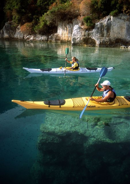 kayaking paddle practice on lake