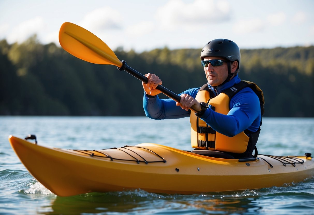 A kayaker paddling with proper form to avoid injury